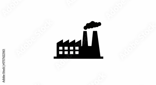 Illustration of a factory with smokestacks emitting smoke against a white background view of industry