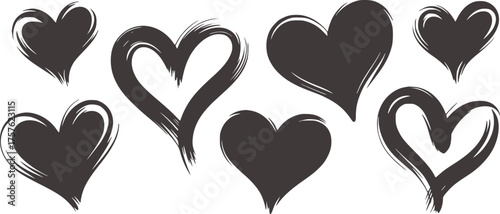 Artistic grey hearts brush strokes graphic