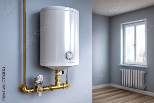 Water heater installing in a modern apartment interior