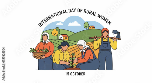 Celebrating International Day of Rural Women with farming and agriculture illustration