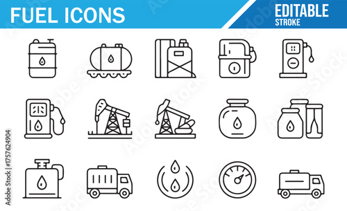Fuel Icons Line Art Set – Minimalist Illustrations of Gas, Oil, and Energy Sources