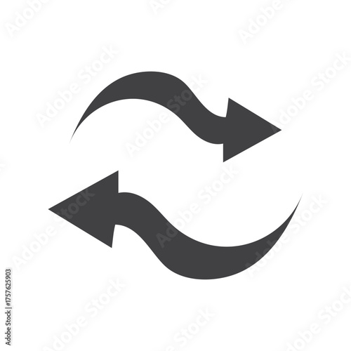 Two dark curved arrows pointing in opposite directions symbolizing exchange or rotation on a white background