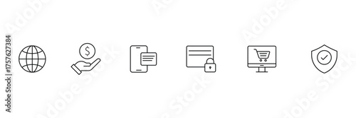  E-commerce line Icons. B2C line web icons. Business to customer service, retail, digital marketing, direct sales, customer experience, online store and more. Vector illustration.