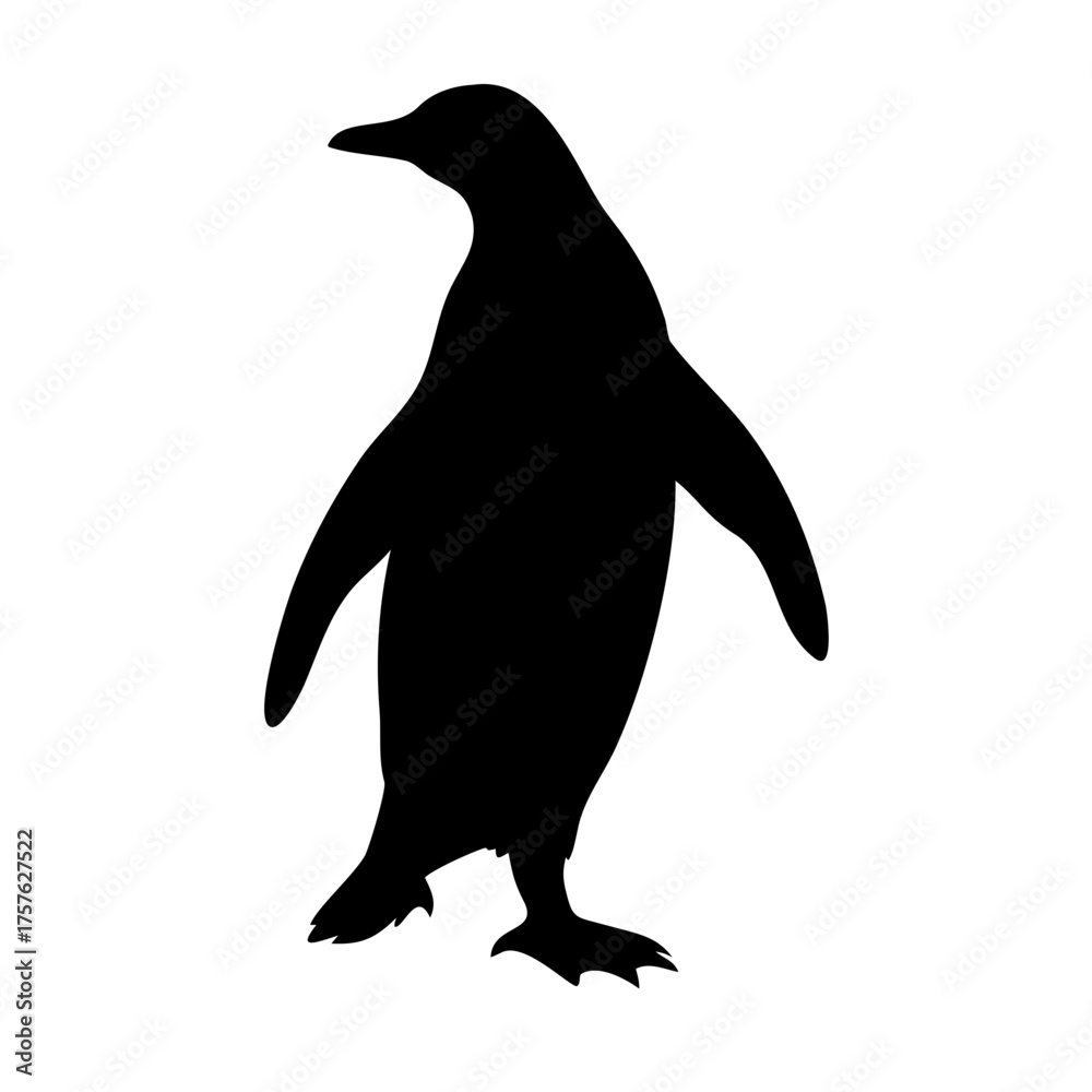 Naklejka premium Vector art of silhouette of a penguin, capturing the essence of antarctic wildlife and the beauty of birds in motion with its graceful wings and unique waddle