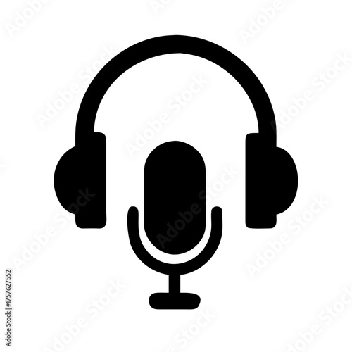 Vector art of silhouette of headphones and a microphone, a modern and sleek design, perfect for music, podcasting, audio recording, or communicationrelated projects