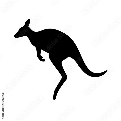 Vector art of a black silhouette of a kangaroo jumping, this iconic australian animal is captured in midair, showcasing its powerful legs and distinctive tail, perfect for wildlife or travel themes