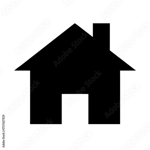 Illustration of a simple black house with a chimney, representing home, property, real estate, or domestic life in a minimalist and modern style design
