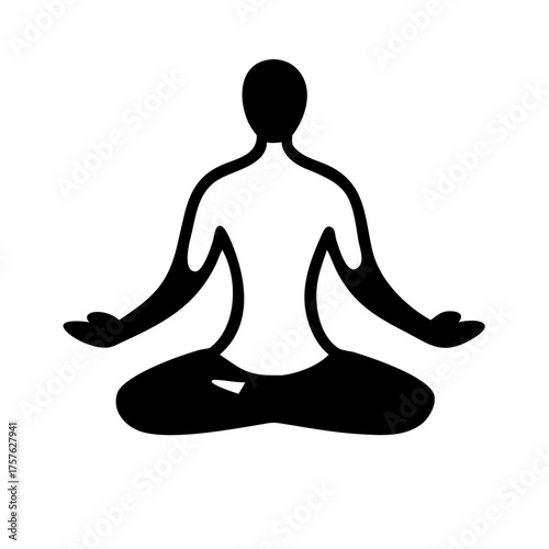 Illustration of a person meditating in a lotus position, viewed from the back, representing mindfulness, yoga, wellness, and inner peace