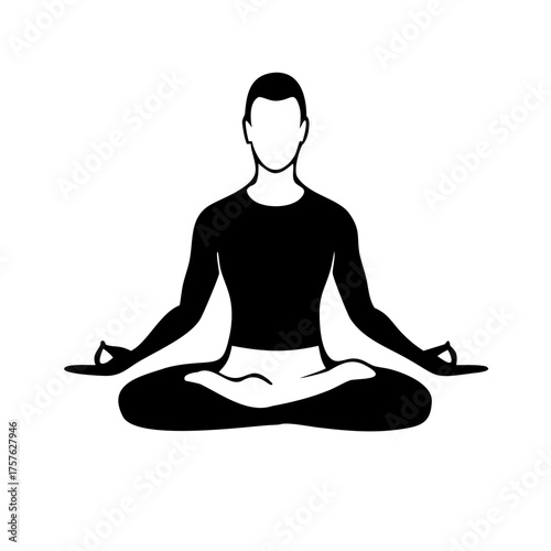 Illustration of a person meditating in a lotus position, representing mindfulness, yoga, wellness, and inner peace in a minimalist and modern style design
