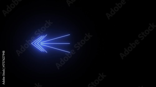 Neon glowing abstract left arrow animated on black background.