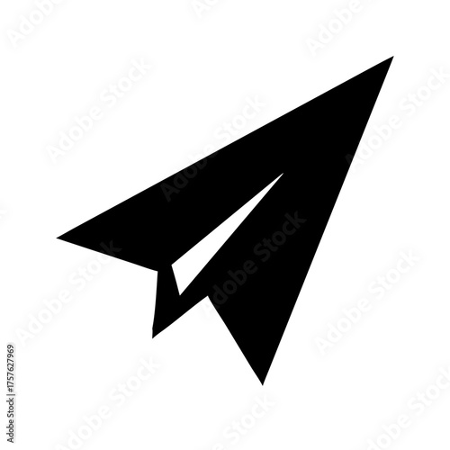 Vector art of a sleek black paper airplane, symbolizing freedom, travel, and the boundless possibilities of imagination and innovation in a minimalist design