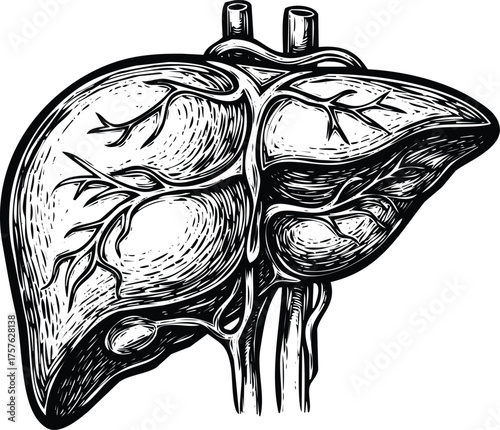 Vector art of human liver anatomy illustration engraving art design