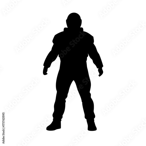 Vector art of silhouette of a muscular astronaut in a spacesuit standing tall, a powerful figure ready for space exploration, conveying strength and determination