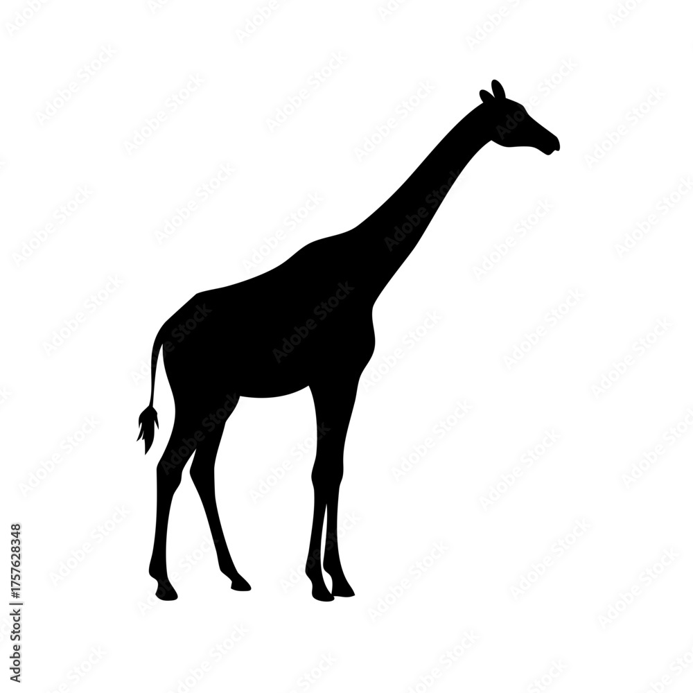Obraz premium Vector art of silhouette of a giraffe, a majestic and towering creature, its long neck reaching for the sky, a symbol of grace and elegance in the african savanna