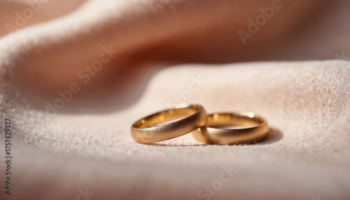 Elegant Gold Wedding Rings on Soft Fabric for Engagement Blogs, Marriage Websites, Romance Articles, Jewelry Stores, and Wedding Planning Content