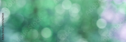 Abstract green bokeh background with soft light circles and blurred texture in various shades.