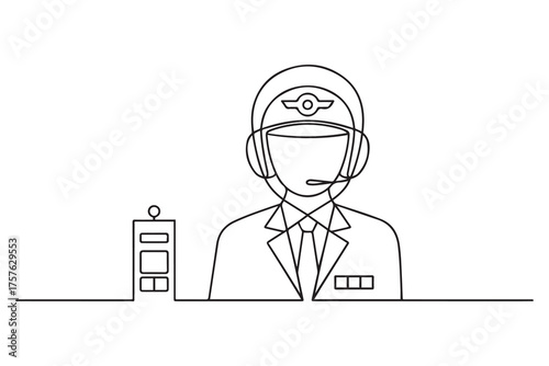 Air traffic controller illustration. Element of airport for mobile concept and web apps. one line Icon drawing. with white background