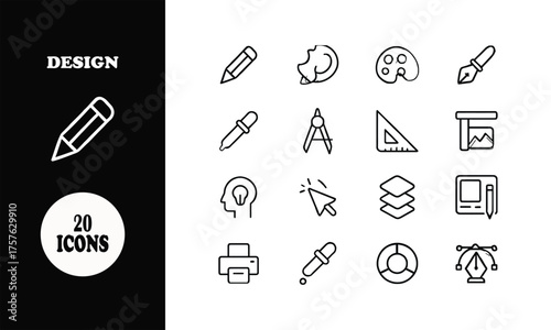 Elegant line art icons showcasing graphic design tools and creative process for modern branding and website development projects needing a professional edge
