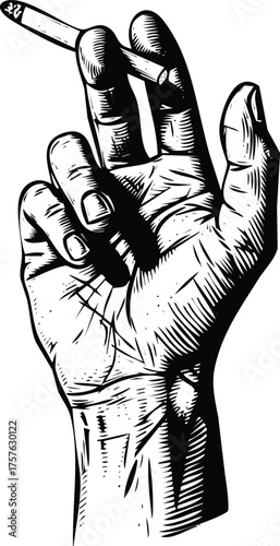 Vector art of hand holding a cigarette, engraving art design