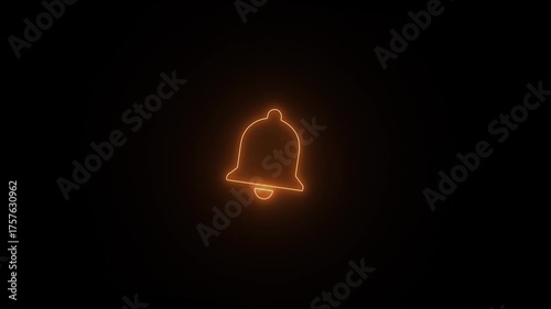 Neon glowing abstract bell button animated on black background.