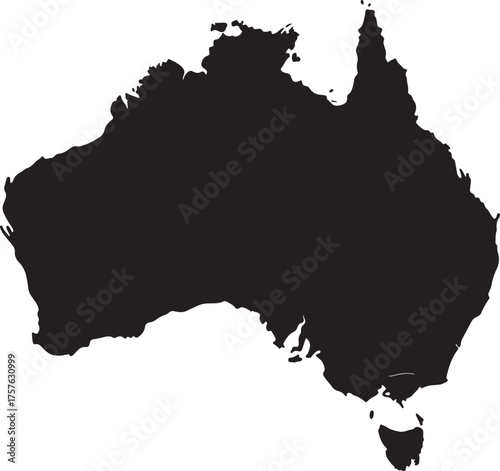 Silhouette map of Australia with Tasmania country continent on transparent background