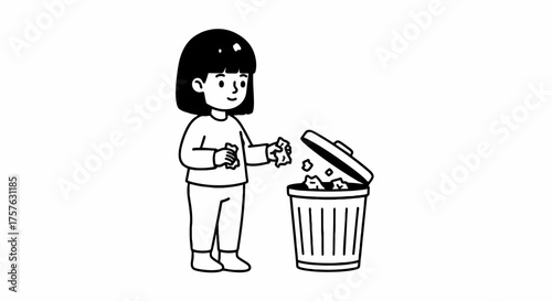 A mindful child engaged in proper waste disposal, fostering an understanding of environmental care and cleanliness