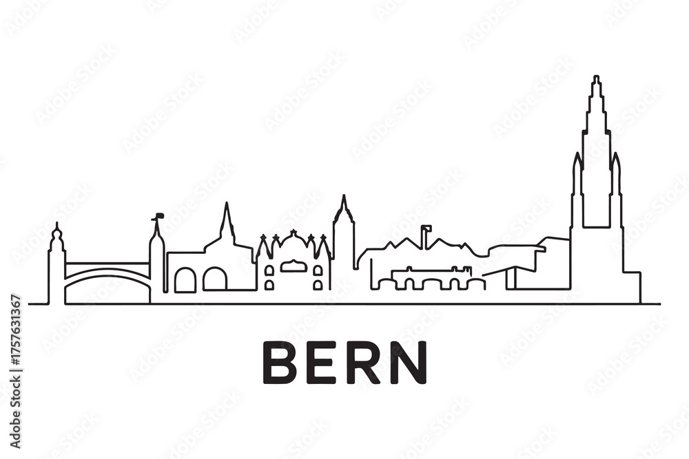 Obraz premium Bern Line Art skyline horizontal banner. Black and white silhouette of Bern, Switzerland. Vector template for your design. with white background