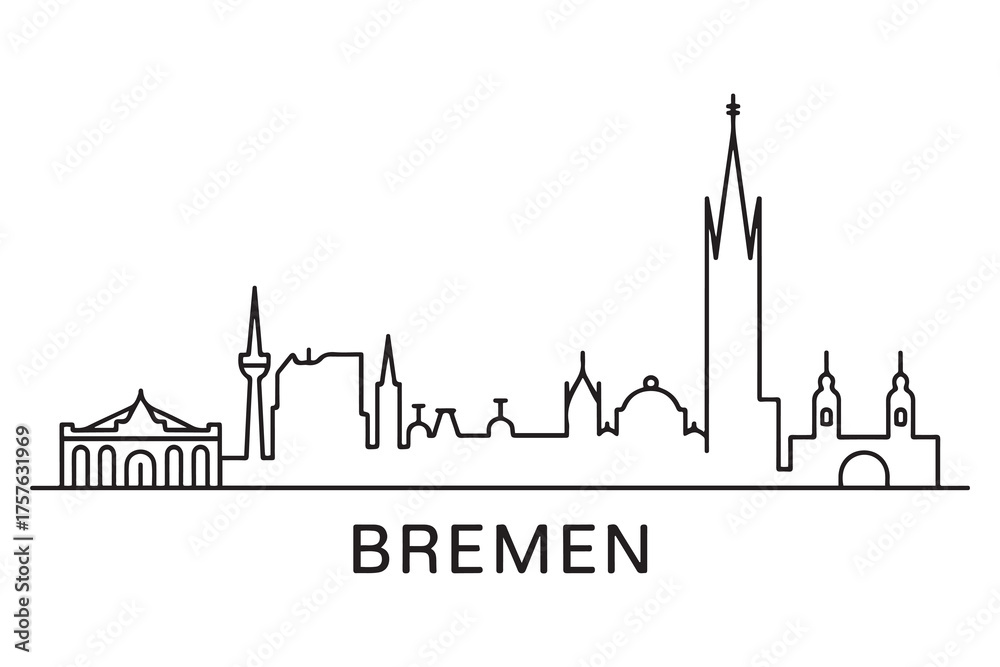 Fototapeta premium Bremen Line Art skyline silhouette. Black Bremen city design. with white background