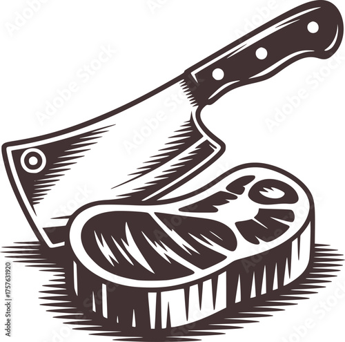 Cleaver and raw steak meat preparation raw meat butcher