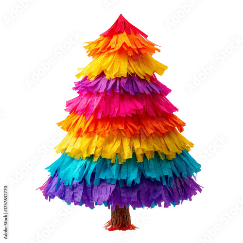 Vibrant rainbow tree pinata festive celebration party decoration isolated fun activity