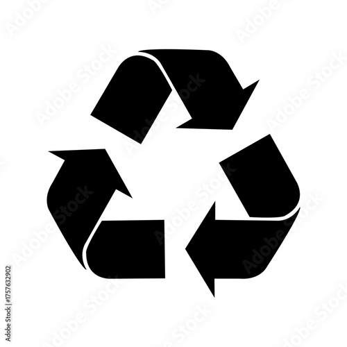 Recycling. Three curved arrows following each other in a circle forming a triangle. The material is suitable for recycling - made from recycled material. Warning symbol. Marking on packaging.