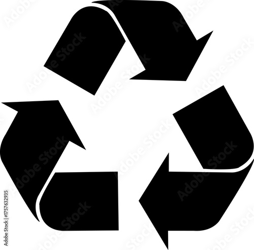 Recycling. Three curved arrows following each other in a circle forming a triangle. The material is suitable for recycling - made from recycled material. Warning symbol. Marking on packaging.