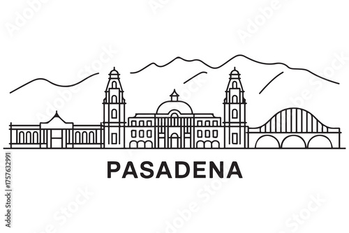 Pasadena Line Art skyline silhouette. Black Pasadena city design. with white background