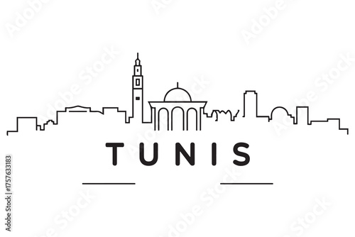 Tunis Line Art skyline silhouette. Black Tunis city design. with white background