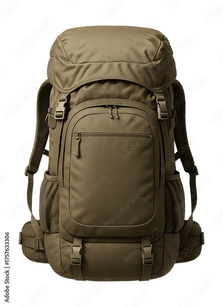 Fototapeta premium Spacious hiking backpack featuring multiple exterior pockets and adjustable straps.