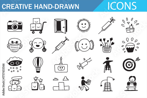 Set of Fun Hand-Drawn Vector Icons for Fun and Creativity