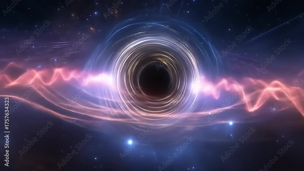 Cosmic black hole with accretion disc and energy waves in deep space