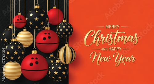 A festive illustration showcasing Christmas and New Year spirit. It features ornaments and elegant typography, perfect for holiday-themed designs and greeting cards. 