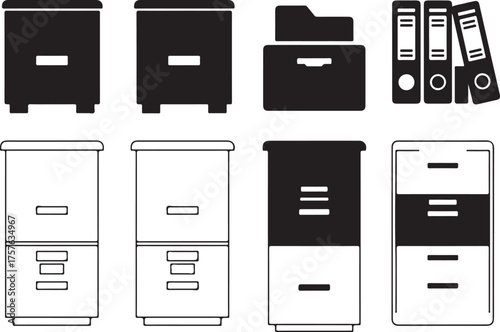 Office file cabinet with folders and drawers vector illustration