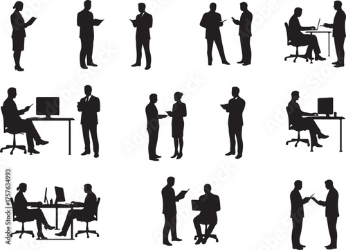 Business people silhouettes walking in suits vector illustration
