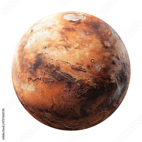 Detailed realistic depiction of the planet mars isolated on a contrasting neutral backdrop