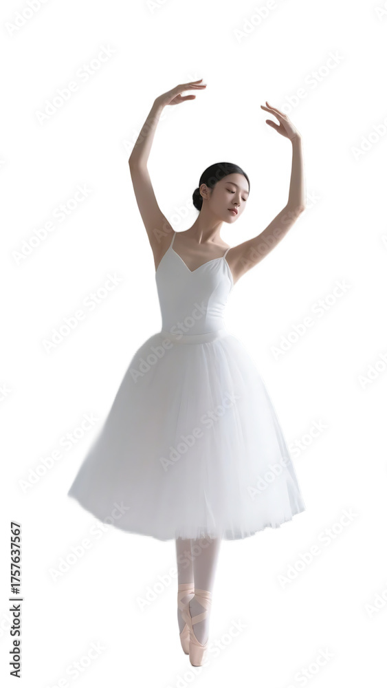 Naklejka premium A ballet dancer in a white tutu is captured in an elegant pose, showcasing the beauty and grace of ballet dancing.
