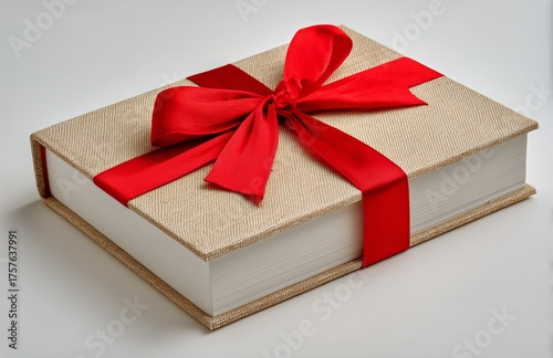Beautifully Wrapped Gift With Red Ribbon on a Soft White Background