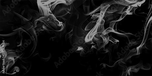 Smoke steam set of airborne particulates and gases emitted. Realistic cigarette smoke or steam waves of hot coffee or tea. Abstract, messy, splattered, sprayer texture. Halftone vector smoke texture.