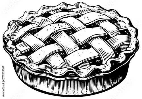 A classic pie sketch with stripes of pastry and apples