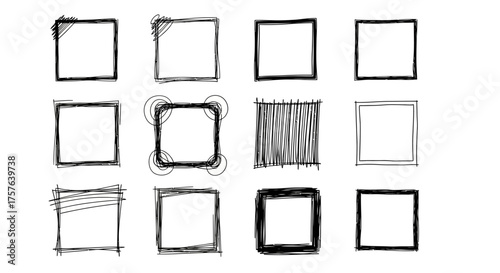 A diverse collection of hand-drawn square frames and borders, offering unique and artistic graphic elements for creative design projects and digital presentations