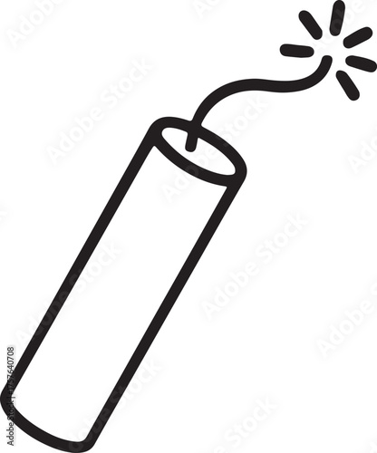 Black and White Line Drawing of a Stick of Dynamite with a Lit Fuse vector