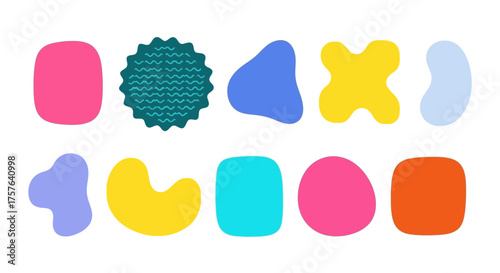 Vibrant abstract organic shapes collection, modern graphic design elements. Playful colorful blobs and unique forms perfect for digital projects and creative compositions
