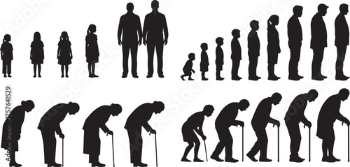 Silhouettes of human figures representing different ages from childhood to old age