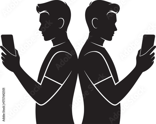 Minimalist Silhouette Couple with Tablet on Transparent Backdrops